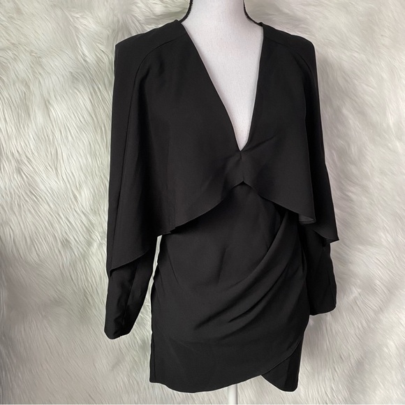 Asos Black Mini Wrap Skirt Cape Dress Size 0 - Picture 7 of 12